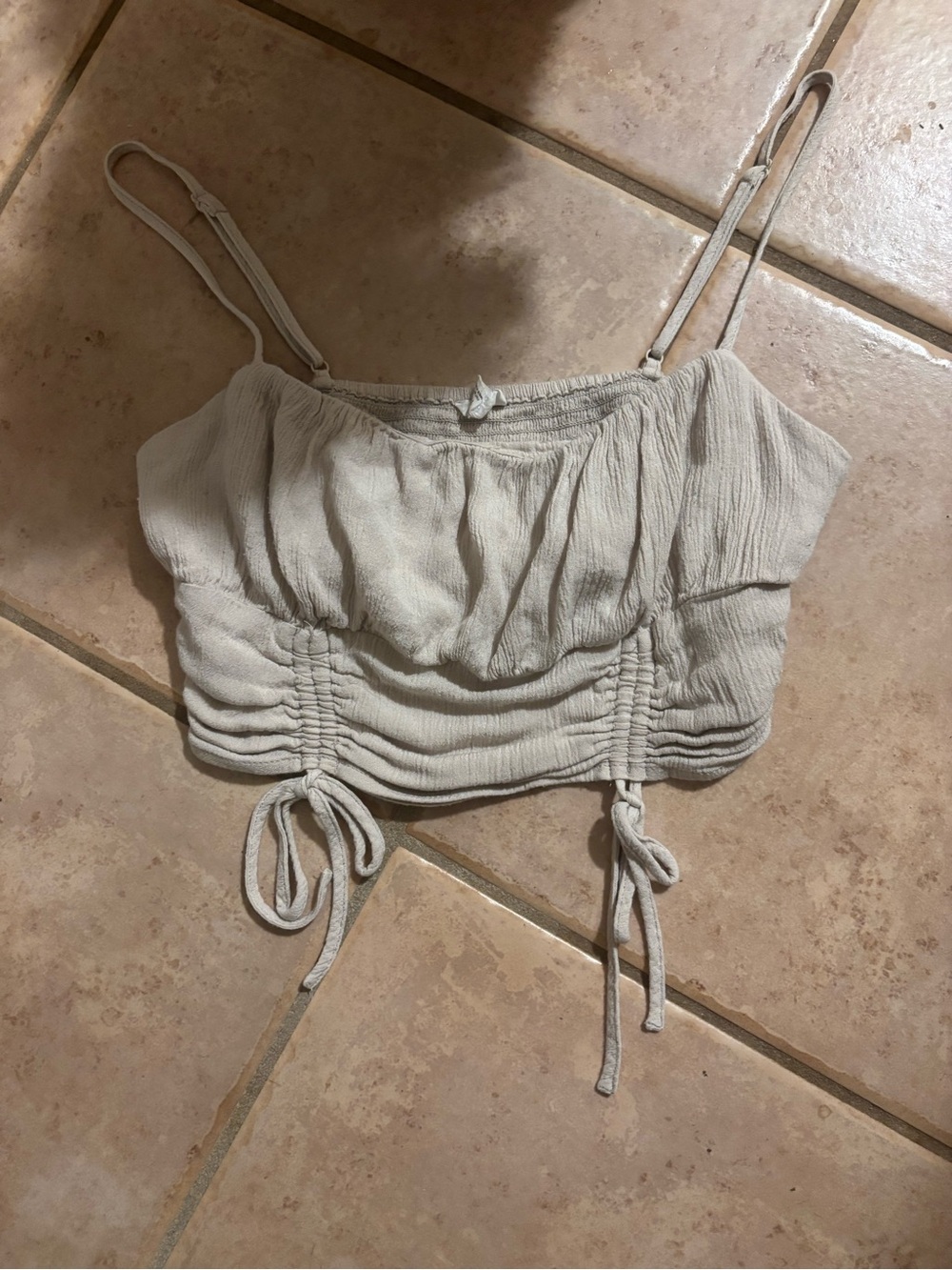 Garage Cream Ruched Drawstring Cropped Cami